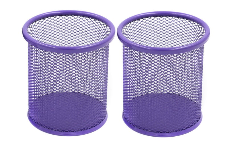 EasyPAG Pencil Holder for Desk, 2 Pack Metal Pen Organizer, Mesh Pencil Cup Organizer for Home, Office, Classroom, School, Purple - Image 1